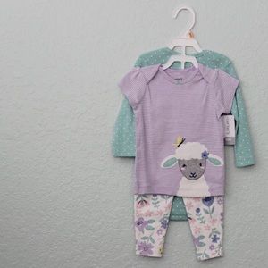 Carter's 3 pieces Sheep-Floral-Green in Size 12M